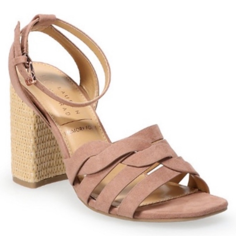 LC Lauren Conrad Blush Pink Woven Block Heel Sandals